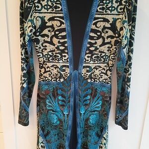 💋 Roberto Cavalli || Long-Sleeve Mixed-Print Gown Blue Black IT 40 US 4